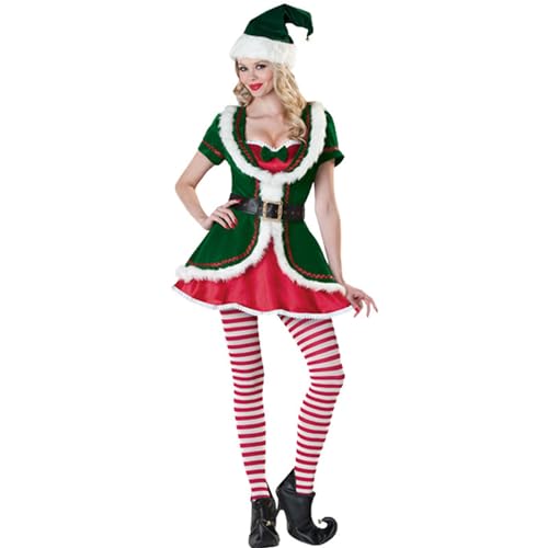 NSASL Elf Santa Kostüm,Erwachsene Deluxe Santa Cosplay Party Weihnachten Kostüm Anzug For Frauen Männer (Color : B, Size : XL) von NSASL