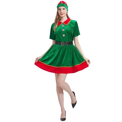 NSASL Weihnachtselfen Kostüm For Damen,Weihnachtsmann Helfer Kostüm Weihnachtselfen Outfit Feiertags Elfen Cosplay Kleidung (Color : A, Size : L) von NSASL