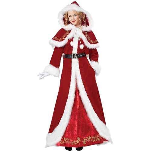 NSASL Weihnachtsmann Kostüm Aus Samt U-Ausschnitt Lange Ärmel Weihnachtsmann Kostüm For Damen Weihnachtskostüm (Color : A, Size : L) von NSASL