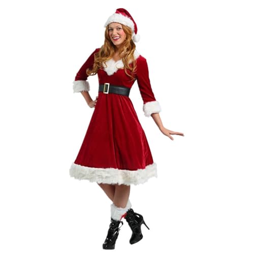 NSASL Weihnachtsmann Kostüm Set,Sexy Damen Weihnachts Cosplay Party Outfit,Langes Kleid Mit Hut Und Gürtel (Color : A, Size : M) von NSASL