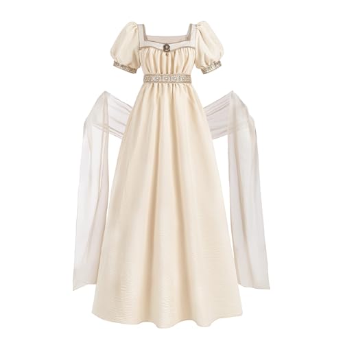 NSPSTT Beige Regency-Kleid für Damen, viktorianisches Ballkleid, Übergröße, Empire-Taillenkleid, 4-teiliges Set, Beige, Small von NSPSTT