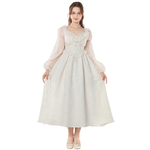 NSPSTT Beige Renaissance Kleid Frauen Fee Kleid Viktorianisches Mittelalter Kostüm, Fee Beige, X-Large von NSPSTT