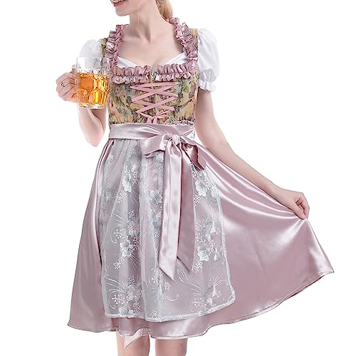 NSPSTT Damen Pilgrim Kolonial Viktorianisches Dienstmädchen Kostüm Halloween mit Schürze Kleid, Rosa, Größe L von NSPSTT