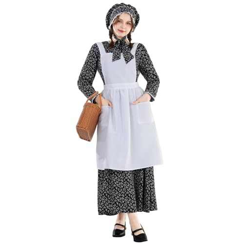 NSPSTT Kolonial Kleid Frauen 1800er Kleid für Frauen Prärie Kleider Pionier Kostüme, Blacksuit, X-Large von NSPSTT