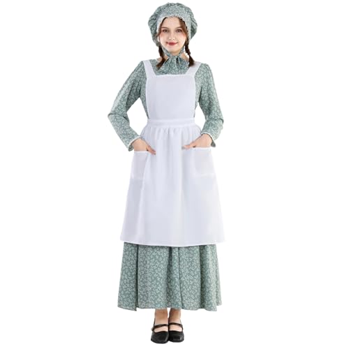 NSPSTT Kolonial Kleid Frauen 1800er Kleid für Frauen Prärie Kleider Pionier Kostüme, Edelrost Grün-Anzug, Large von NSPSTT