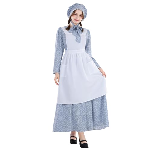 NSPSTT Kolonial Kleid Frauen 1800er Kleid für Frauen Prärie Kleider Pionier Kostüme, Hellblau-Anzug, Large von NSPSTT