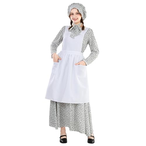 NSPSTT Kolonial Kleid Frauen 1800er Kleid für Frauen Prärie Kleider Pionier Kostüme, Weiß-Anzug, X-Large von NSPSTT