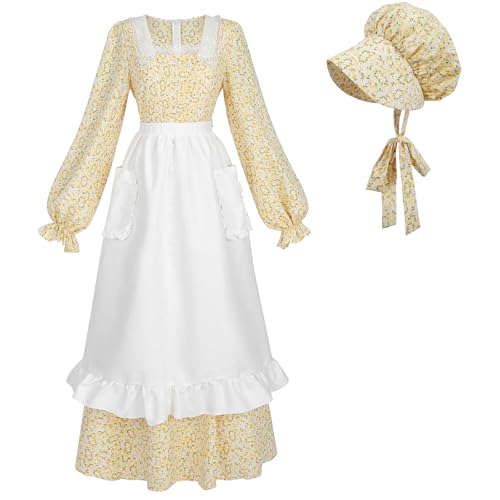 NSPSTT Kolonialkleid für Damen, Pionierkleid, Gelb, Präriekleid, Amish-Kostüm, 3-teiliges Set NSPSTT Kolonialkleid für Damen, Pionierkleid, Gelb, Präriekleid, Amish-Kostüm, 3-teiliges Set von NSPSTT