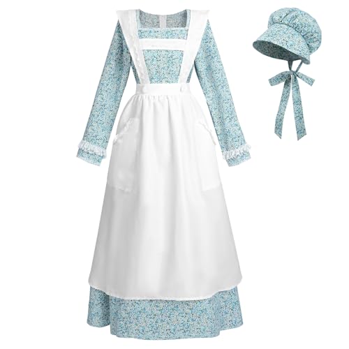 NSPSTT Prärie-Kleid für Damen, Kolonialkleid, Pionierin, Damenkostüm, Übergröße, Amish-Kostüm, Blau, XXL NSPSTT Prärie-Kleid für Damen, Kolonialkleid, Pionierin, Damenkostüm, Übergröße, Amish-Kostüm, Blau, XXL von NSPSTT