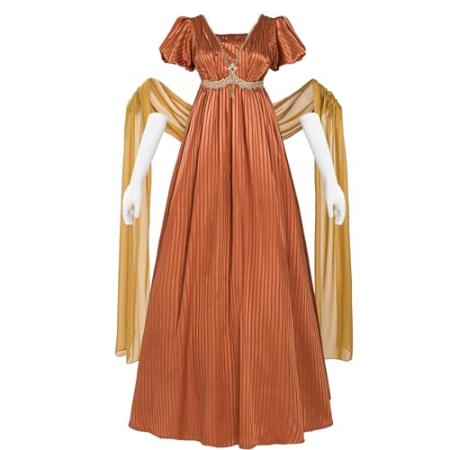 NSPSTT Regency-Kleid für Damen, Übergröße, viktorianisches Ballkleid, 1800er-Jahre-Kostüm, Daphne-Kostüm, Orange/Abendrot im Zickzackmuster (Sunset Chevron), XS von NSPSTT