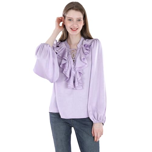 NSPSTT Viktorianisches Hemd, viktorianische Bluse für Damen, Vintage-Stil, langärmelig, Violett, Violett, Small NSPSTT Viktorianisches Hemd, viktorianische Bluse für Damen, Vintage-Stil, langärmelig, Violett, Violett, Small von NSPSTT