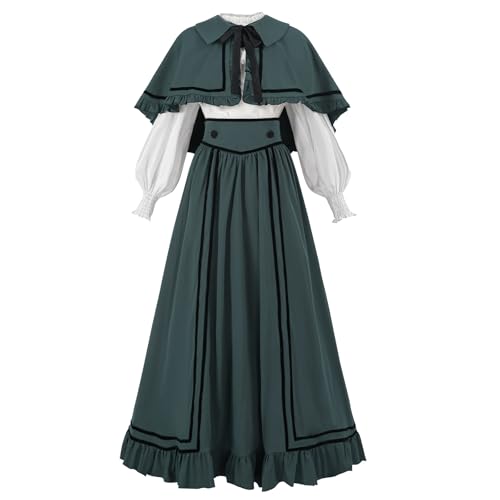 NSPSTT Viktorianisches Kleid, edwardianisches Kostüm, Damen, langärmelig, 1800er-Jahre-Ballkleid, Grün, 3-teiliges Set, Grün , Large NSPSTT Viktorianisches Kleid, edwardianisches Kostüm, Damen, langärmelig, 1800er-Jahre-Ballkleid, Grün, 3-teiliges Set, Grün , Large von NSPSTT