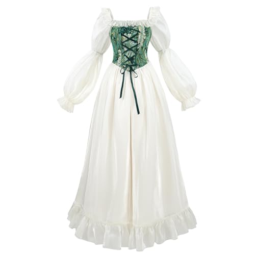 NSPSTT Weißes Renaissance-Kleid für Damen, Feenkleid, viktorianisches Mittelalter-Kostüm, Feen-Jadegrün, S NSPSTT Weißes Renaissance-Kleid für Damen, Feenkleid, viktorianisches Mittelalter-Kostüm, Feen-Jadegrün, S von NSPSTT