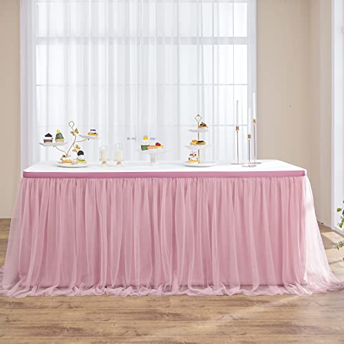 Baby Blau Tüll Tischrock L183×H76cm für Rechteck oder Rund Tische, 2-Lagen Fuffly Blush Tütü Tischröcke Deko Geburtstag Hochzeit Babydusche Gender Reveal Kuchen Dessert Tisch(Mit Klettverschluss) von NSSONBEN