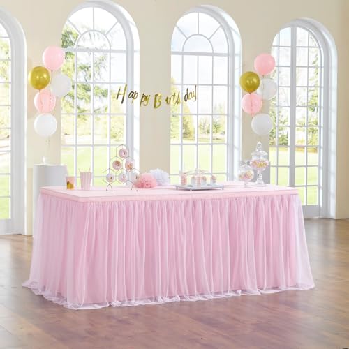 NSSONBEN Tüll-Tischrock, Rosa, flauschiges Tischröckchen, für Babyparty, Geburtstagsparty, Hochzeitsbankett, Tischdekorationen (427 x 77 cm (L x H)) von NSSONBEN