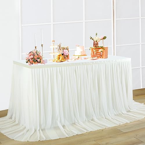 NSSONBEN Tüll Tischrock Elfenbein Tischröcke Tischdeko für Babyparty, Baby Shower Mädchen, Hochzeit, Geburtstag, Kindergeburtstag, Kommunion,183×77 Elfenbein Tüll Tischrock von NSSONBEN