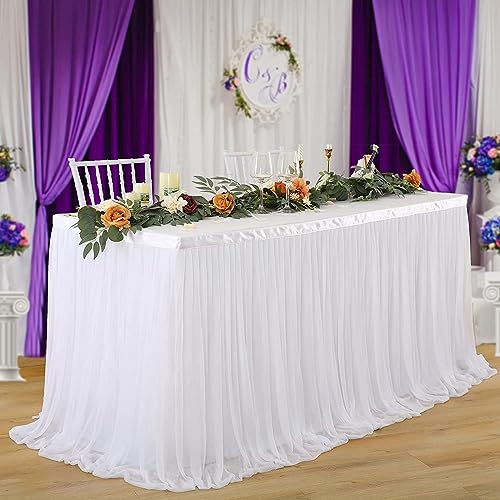 NSSONBEN Tüll Tischrock Weiß Tischröcke Tischdeko für Babyparty Mädchen, Baby Shower, Hochzeit, Geburtstag, Kindergeburtstag, Kommunion, 275×77cm Weiß Tüll Tischrock von NSSONBEN