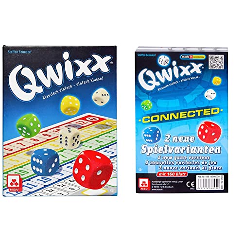 NSV - 4015 - Qwixx - nominiert zum Spiel des Jahres 2013 - Würfelspiel & 4086 - QWIXX - Connected - Zusatzblöcke 2er Set - Würfelspiel von NSV