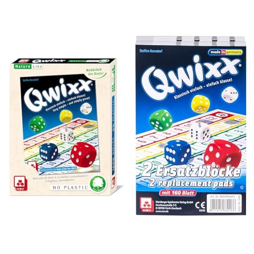 NSV - 5301 - QWIXX - Natureline - plastikfreies & nachhaltiges Würfelspiel & - 4016 - QWIXX - Ersatzblöcke 2er Set - Würfelspiel von NSV