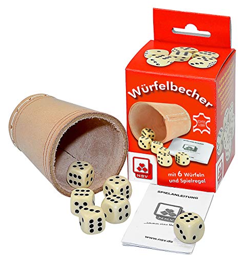 NSV WÃƒÆ'Ã†â€TMÃƒâ€ââ - 8004 - WÜRFELBECHER mit 6 Würfeln und Anleitung in der Faltschachtel, leder - Würfelspiel von NSV