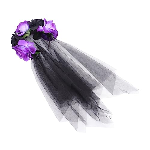 NTALJC Rose Blume Schleier Party Kopfschmuck schwarzer Blume Schleier Gothic Rose Blume Stirnband Halloween Hair Tag des toten Stirnband von NTALJC