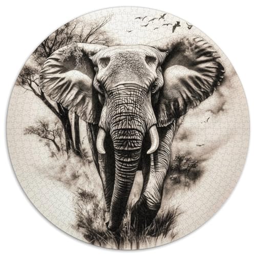 Elefanten Puzzles 1000 Teile Künstlerisches Circular Puzzle Für Erwachsene Schwieriges Präzise Schnittführung Bildungswert 1000pcs (67.5x67.5cm) von NTBSDVKDO