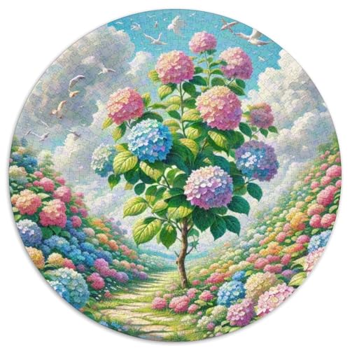 Hydrangee Makrophylle Puzzles 1000 Teile Künstlerisches Pflanze Rund Jigsaw Puzzle Für Erwachsene Kinder Schwieriges Präzise Schnittführung Verringerter Druck 1000pcs (67.5x67.5cm) von NTBSDVKDO