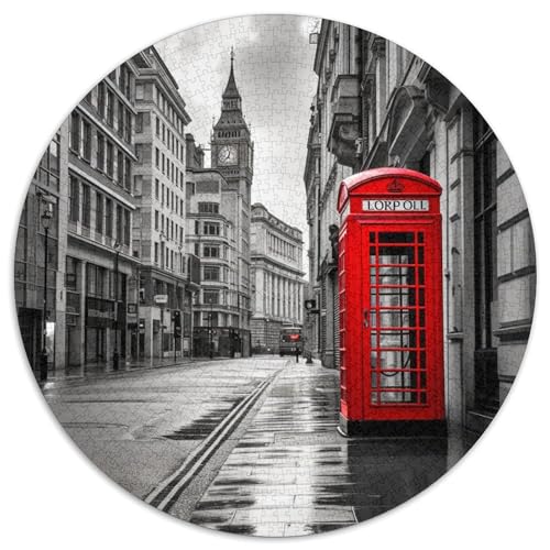 London Straße Szene 1000 Stück DIY Rund Jigsaw Puzzle Für Erwachsene Schwieriges Präzise Schnittführung Verringerter Druck 1000pcs (67.5x67.5cm) von NTBSDVKDO
