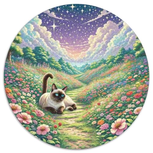 Siamese Kätzchen Katze 1000 Stück DIY Katze Tiere Rund Jigsaw Puzzle Für Erwachsene Schwieriges Unmögliches Hohe Qualität Aus Recycelten Materialien Bildungswert 1000pcs (67.5x67.5cm) von NTBSDVKDO