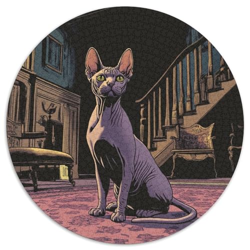 Sphinx Katze Puzzles 1000 Teile Künstlerisches Rund Jigsaw Puzzle Für Erwachsene Kinder Großes Präzise Schnittführung Bildungswert 1000pcs (67.5x67.5cm) von NTBSDVKDO