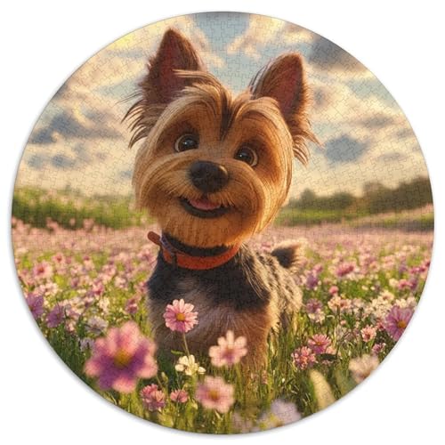 Yorkshire Terrier Rundes 1000 Puzzle DIY Rund Jigsaw Puzzle Für Erwachsene Und Kinder Ab 12 Jahren Schwieriges Präzise Schnittführung Pädagogisches 1000pcs (67.5x67.5cm) von NTBSDVKDO