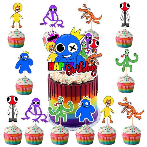 NTEVXZ 13Pcs Rainbow Cake Topper, Cartoon Cupcake Toppers, Rainbow Party Supplies, Kindergeburtstag Tortendeko, für Kinder Geburtstag Party Kuchen Dekoration von NTEVXZ