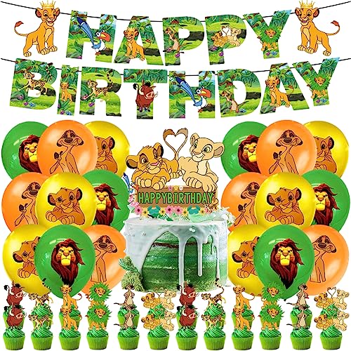 NTEVXZ 44pcs Lion Geburtstag Dekoration Set, König der Löwen Partydekorationen, Geburtstag Dekorationen Banner mit Latexballons für Kinde Geburtstagsfeier Deko von NTEVXZ