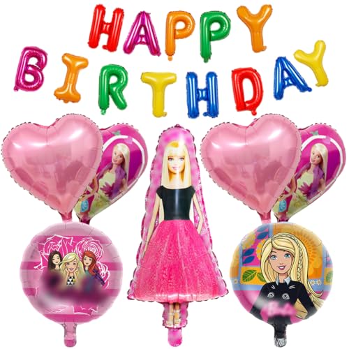 NTEVXZ 8Pcs Barbi Folienballon, Barbi Ballon Geburtstag, Barbiprinzessin Geburtstag Deko Set, für Mädchen Geburtstag Dekorationen, Barbi Thema Geburtstag Partydeko von NTEVXZ