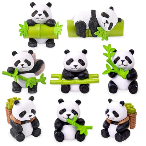 NTEVXZ 8Pcs Niedliche Panda Figuren Set, Mini Panda Figuren, Niedliche Panda Cake Topper, Geburtstagsparty Geschenk für Kinder, zum Spielen oder als Deko von NTEVXZ
