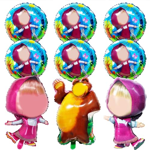 NTEVXZ 9pcs Folienballons Masa und Bär Geburtstags Party Luftballons Masa Bär Party Dekoration für Mädchen Kinder Birthday Party Decor Masa and Bear Party Supplies von NTEVXZ