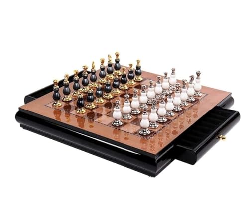Schach Hochwertiges Holz-Schachbrett Kreative Farbe aus Zinklegierung Schach Salon Handwerk Geschenkschmuck Familienspiele (Color : Brown) von NTIYOU