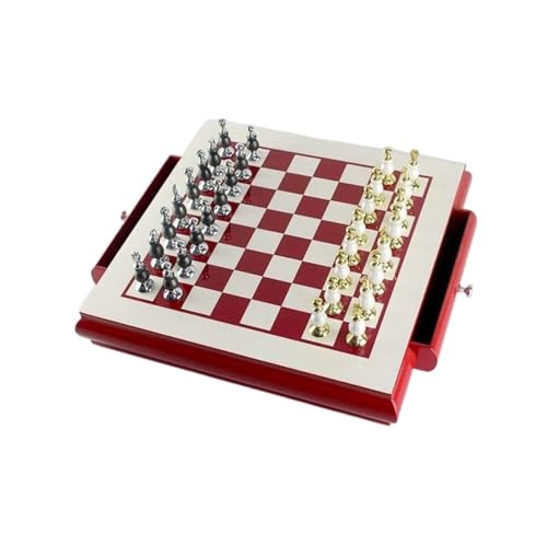 Schach Hochwertiges Holz-Schachbrett Kreative Farbe aus Zinklegierung Schach Salon Handwerk Geschenkschmuck Familienspiele (Color : Red) von NTIYOU