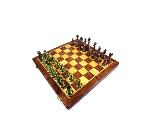 Schach Schach Schach, Faltbare Holz Reisen Internationales Schachspiel Set mit Metallteilen, Schach mit Ablagefächern Familienspiele (Color : A) von NTIYOU