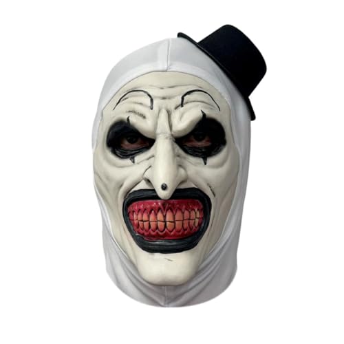 NTSWZYS Terrifier Art der Clown-Maske 2025, voller Kopf, gruselige Killer-Masken für Halloween-Party-Requisiten (Stil 2, schwarz-weißer Hut) von NTSWZYS