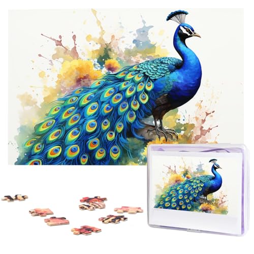 Puzzle für Erwachsene, personalisiertes Bild, Pfau, Aquarellmalerei, individuelles Holzpuzzle für Familie, Geburtstag, Hochzeit, Spielabende, Geschenke, Tierpuzzle, 74,9 x 50 cm, 1000 Teile Puzzle für Erwachsene, personalisiertes Bild, Pfau, Aquarellmalerei, individuelles Holzpuzzle für Familie, Geburtstag, Hochzeit, Spielabende, Geschenke, Tierpuzzle, 74,9 x 50 cm, 1000 Teile von NTVOWPZO