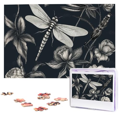 Puzzle für Erwachsene, personalisiertes Bild, schwarze Blumen und Libelle, individuelles Holzpuzzle für Familie, Geburtstag, Hochzeit, Spielabende, Geschenke, Tierpuzzle, 74,9 x 50 cm, 1000 Teile Puzzle für Erwachsene, personalisiertes Bild, schwarze Blumen und Libelle, individuelles Holzpuzzle für Familie, Geburtstag, Hochzeit, Spielabende, Geschenke, Tierpuzzle, 74,9 x 50 cm, 1000 Teile von NTVOWPZO