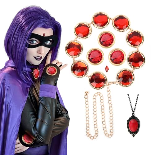 NTYNTY Raven Kostüm Zubehör Set - Verstellbare Taillengürtel Kette Rote Edelstein Halskette Maskerade Augenmaske - Halloween Kostüm für Frauen Mädchen von NTYNTY