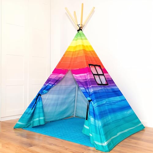 NUBUNI Tipi Zelt Für Kinder Watercolor | Tippi Kinderzelt Junge | Tippi Kinderzelt Mädchen | Kinder Tipi | Kinder Tipi Zelt | Tippi Kinderzelt Mit Bodenmatte Und Aufbewahrungstasche von NUBUNI