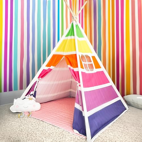 Nubuni Tipi Zelt Für Kinder Sunset | Tippi Kinderzelt Junge | Tippi Kinderzelt Mädchen | Kinder Tipi | Kinder Tipi Zelt | Tippi Kinderzelt Mit Bodenmatte Und Aufbewahrungstasche von NUBUNI