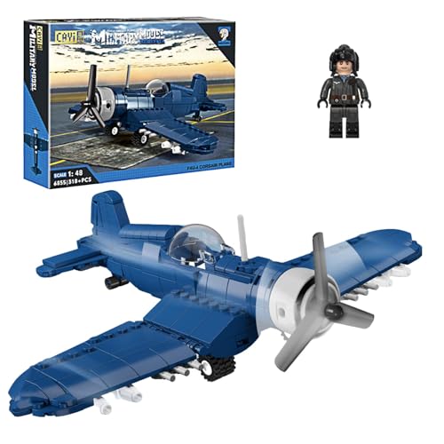 NUC Klemmbausteine Flugzeug WW2 F4U-4 | 318+Bausteine | 1:48 Flugzeug Modelle mit Beweglichem Flügeln | Eurofighter Modell | Flieger Modellbausatz | Spielzeug ab 4, 5, 6, 7, 8 Jahre Jungen von NUC