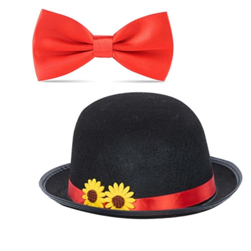 NUEAYMS Halloween Cosplay Magier Bowler Hut Handschuhe für Festival Urlaub Feiern Rollenspiel Kostüm Magische Show Anziehanzug Magier Kostüm von NUEAYMS