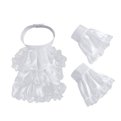 [NUEAYMS] Kragen und Manschetten Set aus kolonialer Jacquard-Spitze mit Rüschen und Kragen und Manschetten, koloniales viktorianisches Piratenkostüm-Zubehör, abnehmbare Rüschenbündchen von NUEAYMS
