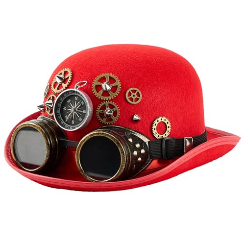 NUEAYMS Verstellbarer ovaler Zylinderhut mit Nieten und abnehmbarer Brille, Punk-Kopfbedeckung, Kostümzubehör für Erwachsene, Metallnieten, Zylinderhut für Cosplay von NUEAYMS