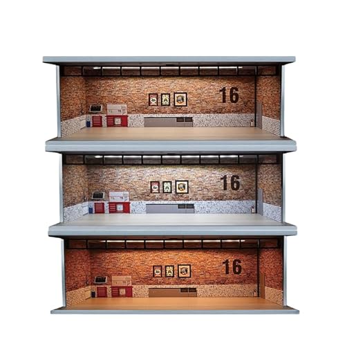1/64 Diorama Diecast Garage Modell, DREI Arten von Licht einstellbar Parkplatz Szene Modell Vitrine 1pc, schützen Geschenkwagen Garagenausstellungsständer, Für Hot Wheels Garage Display Case von NUEIOVRW
